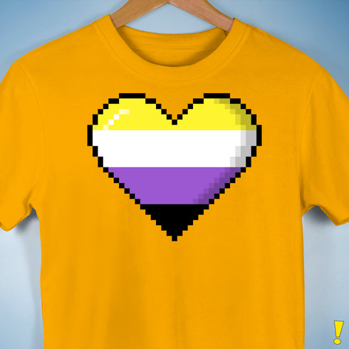 Nonbinary Pride 8-Bit Pixel Heart Premium Unisex T-Shirt - Gold
